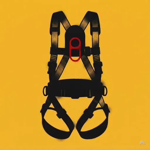 Stencil print of a full-body harness hanging open